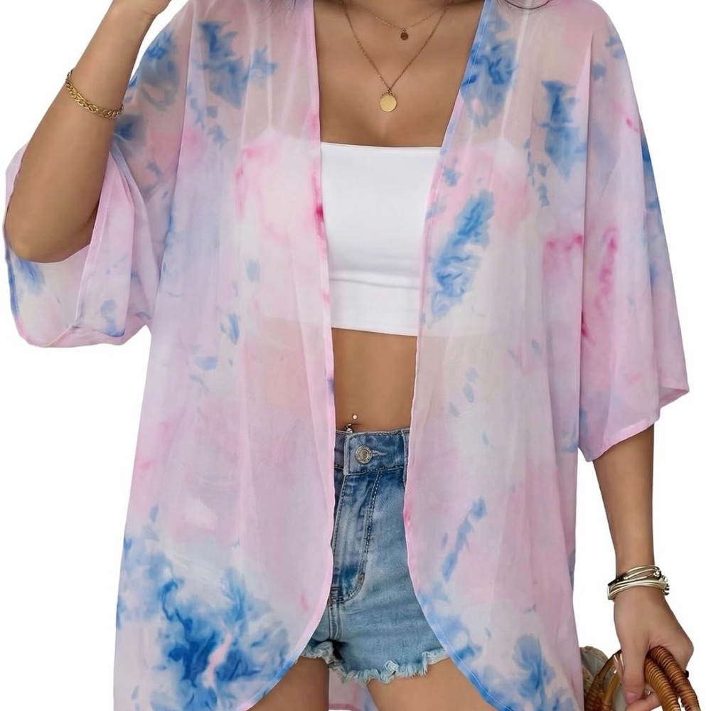 Women’s Pastel Tie-Dye Swim Cover-Up Kimono